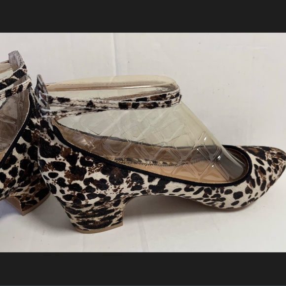 Anthropologie Pilcro Letterpress Calf Hair Leopard Print Ankle Heels Strappy 8M - Picture 10 of 14